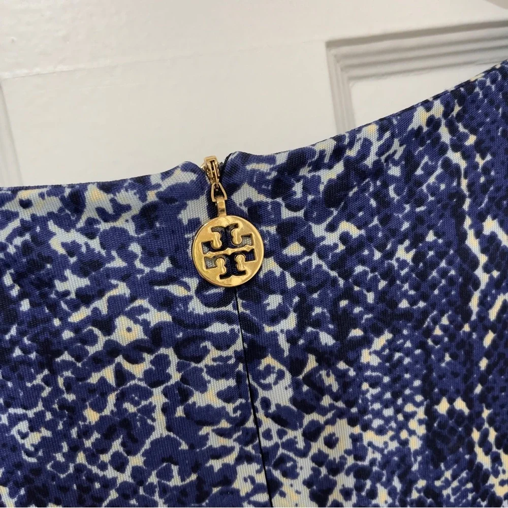 Tory Burch Blue Snakeskin Print Silk Sleeveless Sheath Dress Women’s XL NWOT - Picture 3 of 6